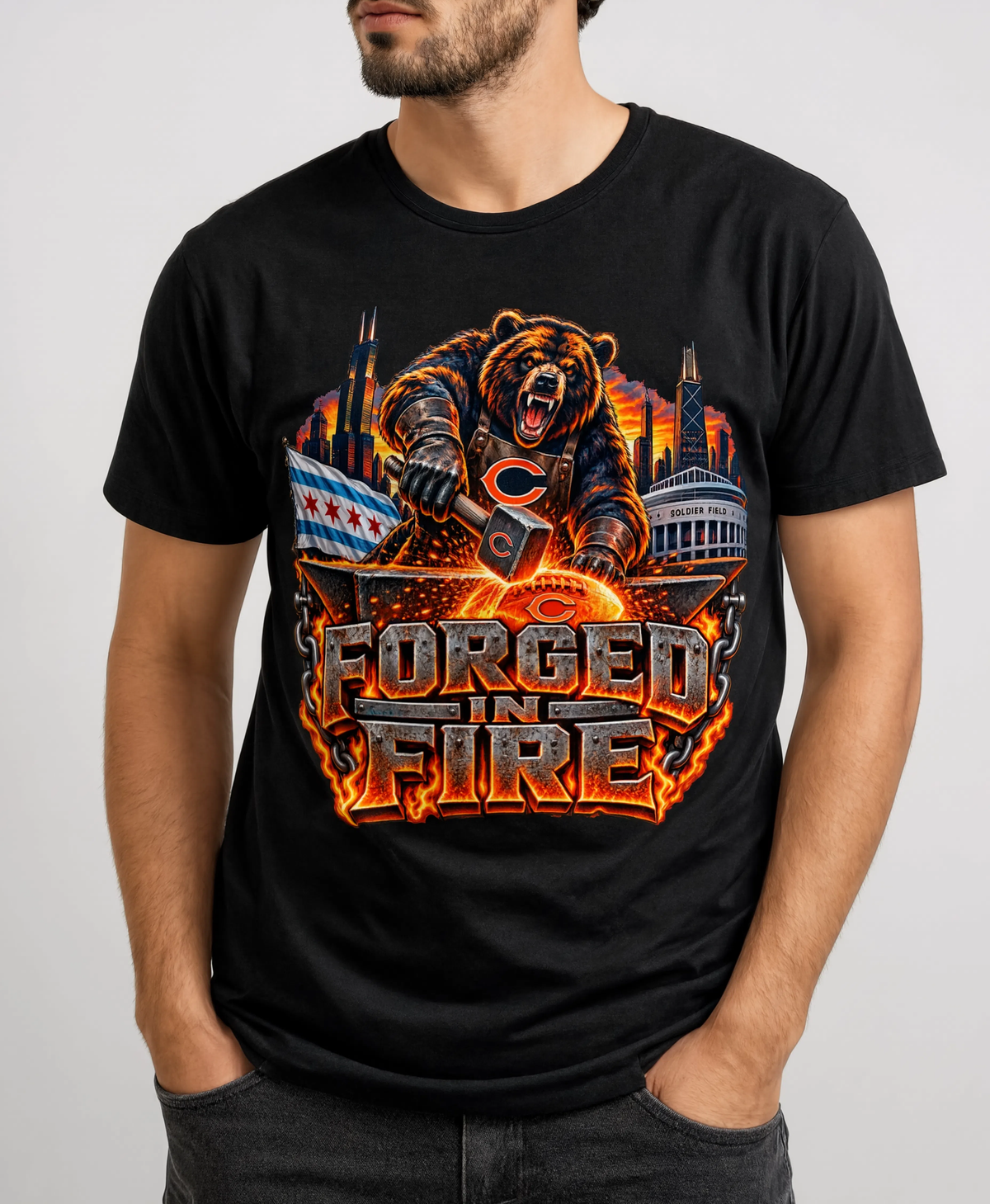 Forged in Fire Chicago Football T-Shirt & Hoodie